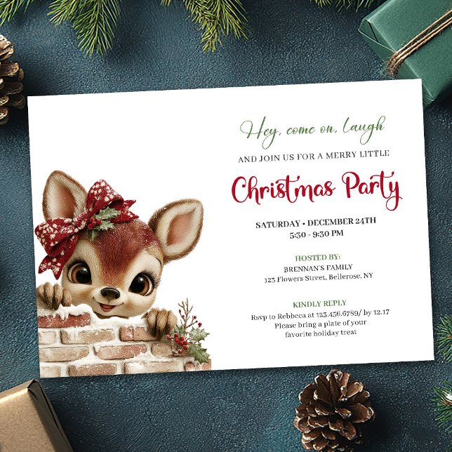 Convites Merry baby deer Christmas cute cartoon invitation (Merry baby deer Christmas cute cartoon invite template)