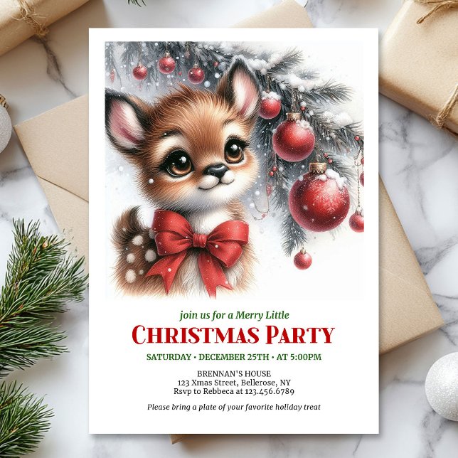 Convites Merry baby deer watercolor Christmas invitation (Merry baby deer watercolor Christmas invite printable template)