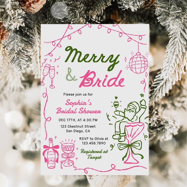 Convites Merry & Bride Hand Drawn Christmas Bridal Shower (Criador carregado)