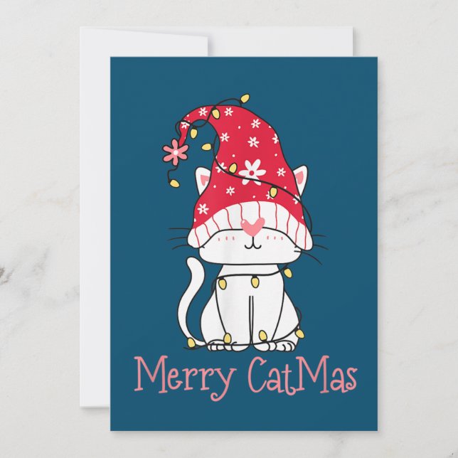 Convites Merry Catmas Xmas Gift Funny Cute Gnomes Cat (Frente)