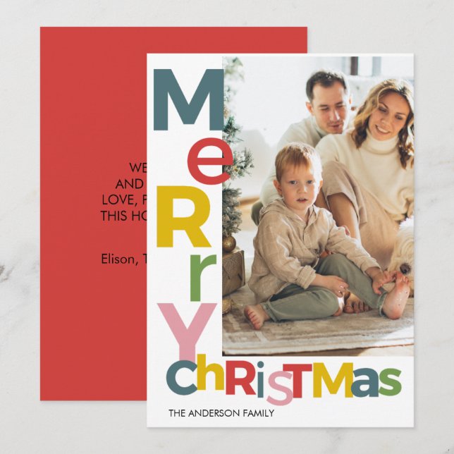 Convites Merry Christmas Colorful Photo (Frente/Verso)