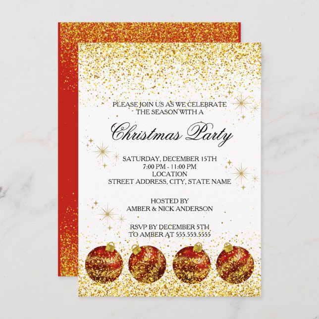 Convites Merry Christmas Holiday Party Glitter (Frente/Verso)