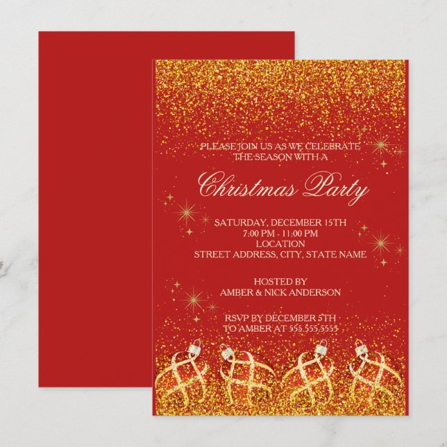 Convites Merry Christmas Holiday Party Glitter (Frente/Verso)