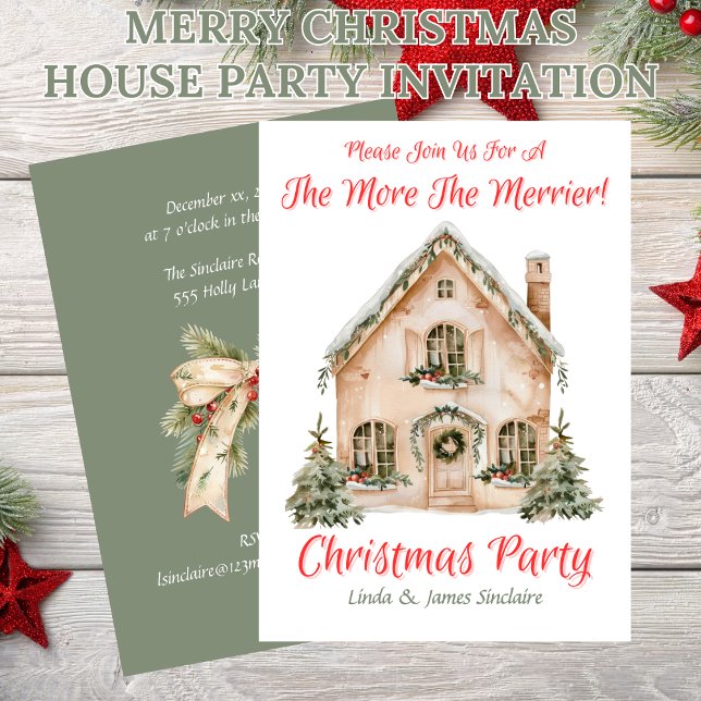 Convites Merry Christmas House Party  (Merry Christmas House Party Invitation - The More The Merrier!)