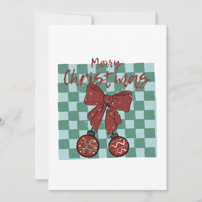 Convites Merry Christmas Red Bow Ornaments Design (Frente)