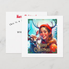 CONVITES MERRY CHRISTMAS REINDEER COM GAROTA FELIZ