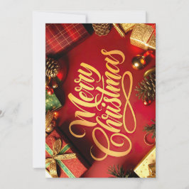 Convites "Merry Christmas" Schrift mit Geschenken & Zapfen