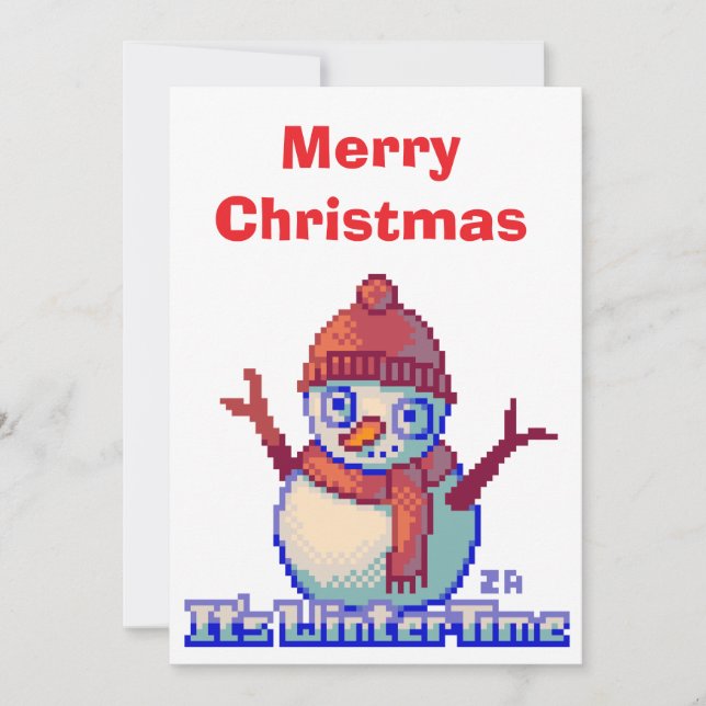 Convites Merry Christmas Snowman Pixel Art (Frente)