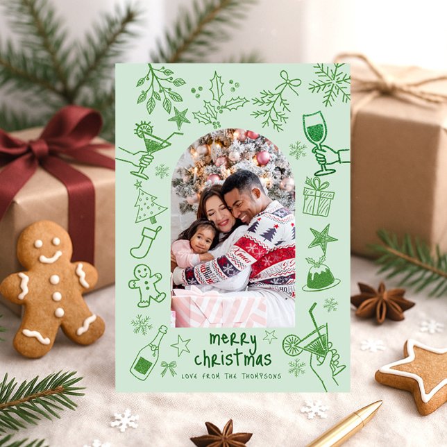 Convites Merry Christmas Verde Brilhante Rabiscado à Mão  (Criador carregado)