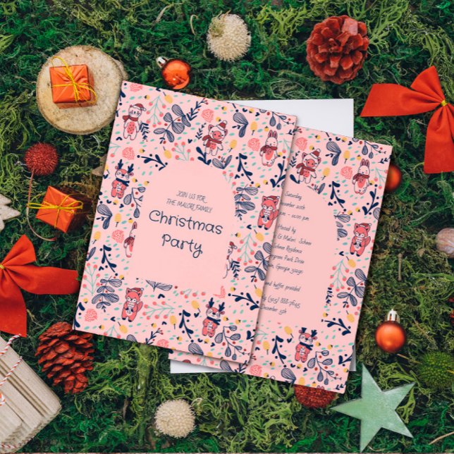 Convites Merry Christmas Woodland Friends in Winter Forest  (Criador carregado)