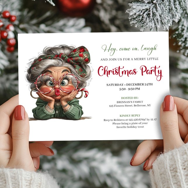 Convites Merry Comic Grandma Christmas Gathering Invitation (Merry Comic Grandma Christmas Gathering Invitation)
