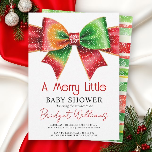 Convites Merry Little Baby shower bow, snowflakes Christmas (Criador carregado)