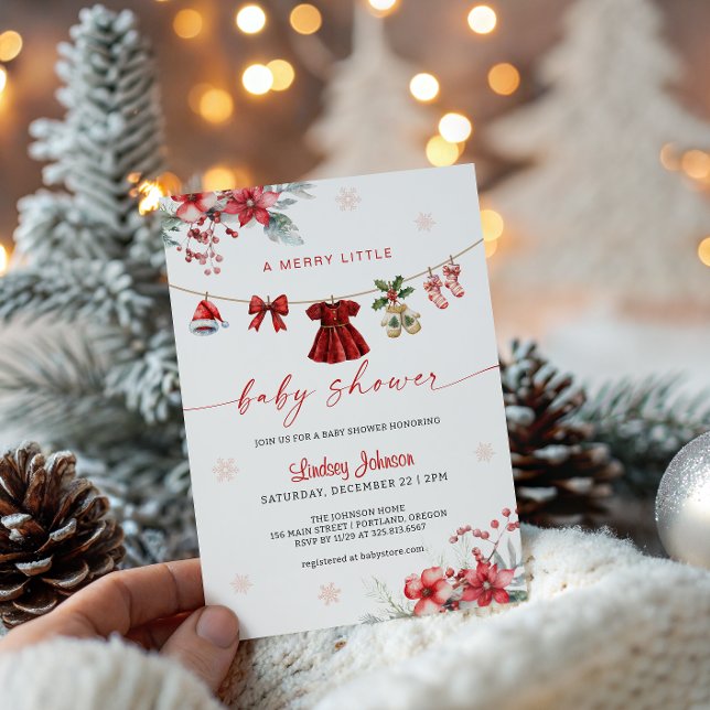 Convites Merry Little Baby Shower Clothesline Baby Girl (Criador carregado)