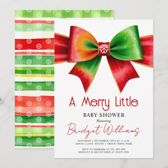 Convites Merry Little Christmas Baby shower red, green bow (Frente/Verso)