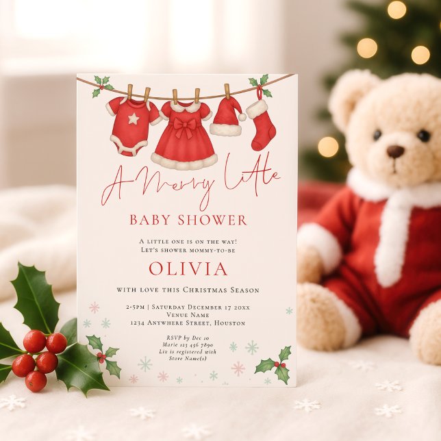 Convites Merry Little Christmas Clothesline Baby Shower (Criador carregado)