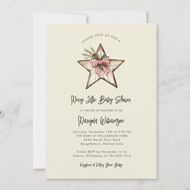 Convites Merry Little Christmas Rustic Baby Shower  Invitat (Frente)