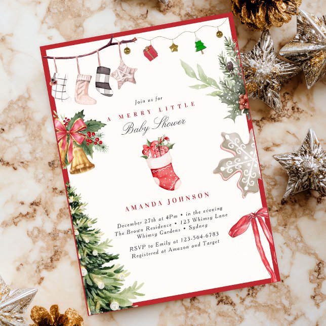 Convites Merry Little Christmas tree Ornaments Baby Shower (Criador carregado)