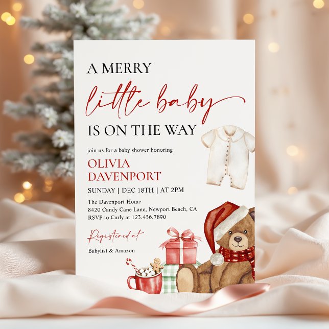 Convites Merry Little Christmas Winter Bear Baby Shower (Criador carregado)