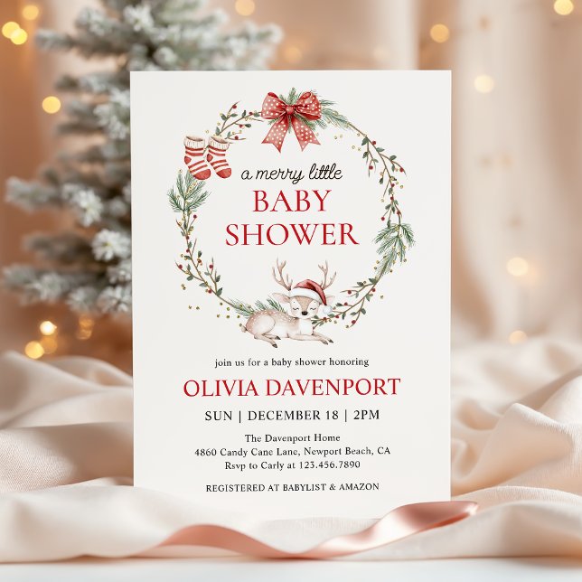 Convites Merry Little Christmas Winter Reindeer Baby Shower (Criador carregado)