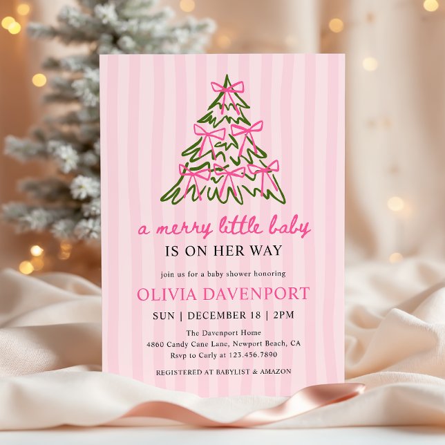Convites Merry Little Pink Bow Christmas Girl Baby Shower (Criador carregado)