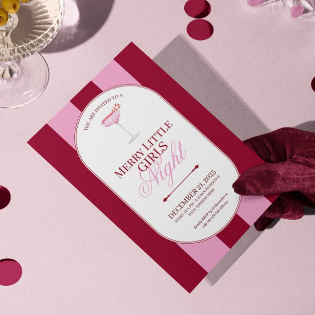 Convites Merry little red stripe Christmas Party Invitation (Criador carregado)