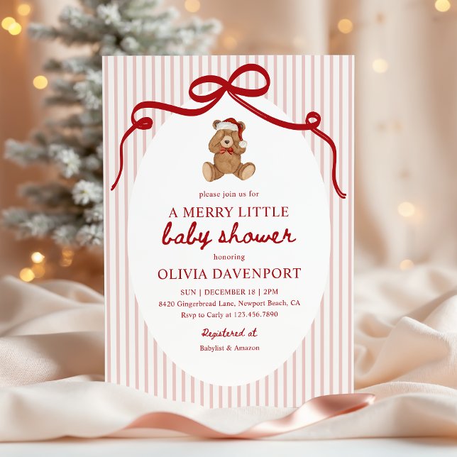 Convites Merry Little Teddy Bear Red Christmas Baby Shower (Criador carregado)