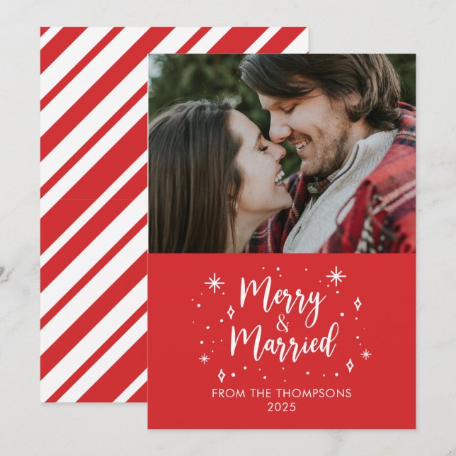 Convites Merry & Married christmas photo card (Frente/Verso)