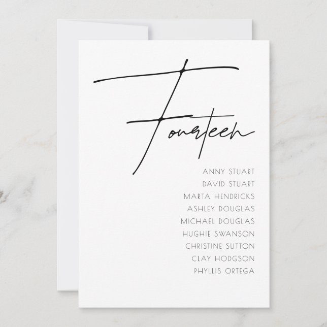 Convites Mesa 14 Modern Wedding Table Number modelo (Frente)