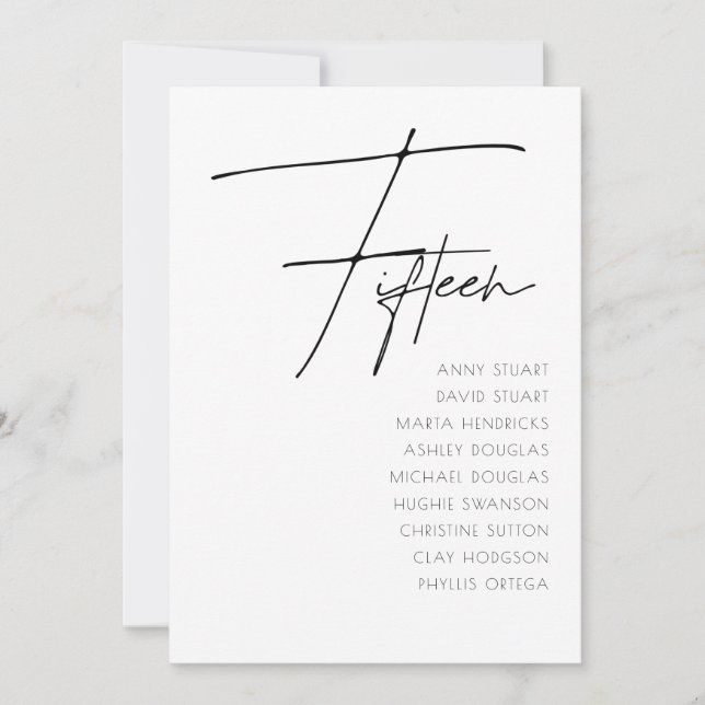 Convites Mesa 15 Modern Wedding Table Number modelo (Frente)