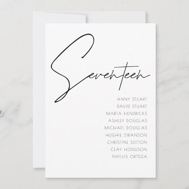 Convites Mesa 17 Modern Wedding Table Number modelo (Frente)