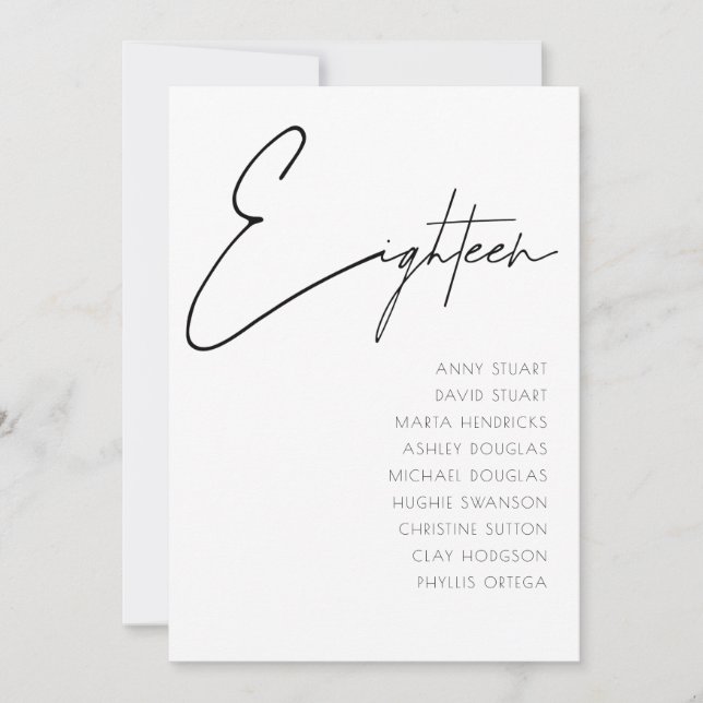 Convites Mesa 18 Modern Wedding Table Number modelo (Frente)