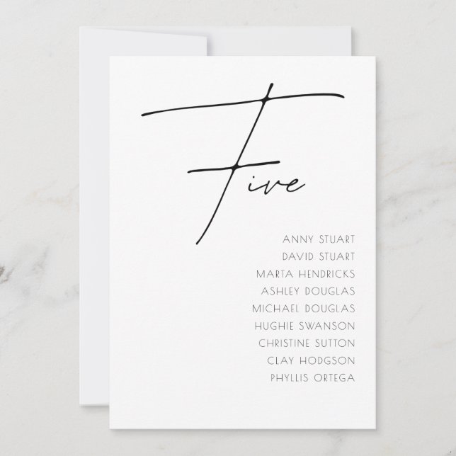 Convites Mesa 5 - Tabela Numérica Moderna de Casamento mode (Frente)