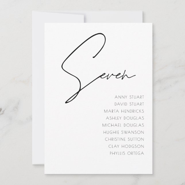 Convites Mesa 7 Número da Tabela de Casamento Moderno model (Frente)