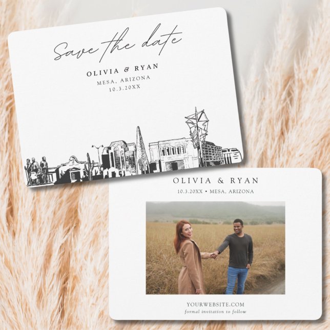 Convites Mesa Arizona Casamento Skyline Salvar Data (Mesa Arizona Save the Date Wedding Invitation)