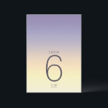 Convites Mesa de Casamento Gradiente de Humor Indigo Sunset<br><div class="desc">O pano de fundo de todas as peças neste conjunto minimalista de casamento é um gradiente de cores de índigo através do pêssego e amarelo pálido. A tabela de números de casamento mostrada aqui apresenta um layout moderno e elegante e fonte de sans serif contemporânea para acrescentar ao seu apelo....</div>