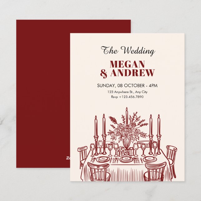 Convites Mesa de jantar clássica Casamento (Frente/Verso)
