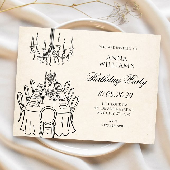 Convites Mesa de jantar de aniversário minimalista (Criador carregado)