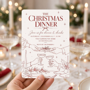 Convites Mesa de Jantar Ilustrada de Natal Vermelho