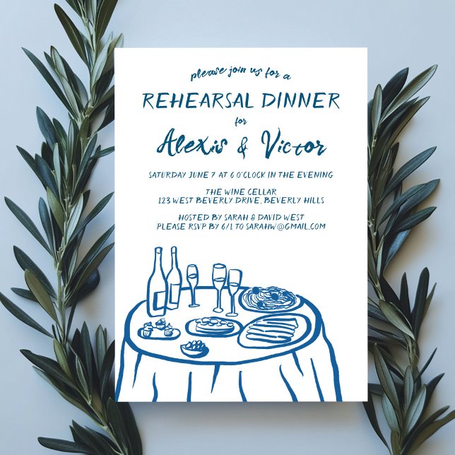 Convites Mesa de Janto Desenhado à Mão Personalizada (Whimsical Hand Drawn Rehearsal Dinner Table Custom Invitation
)