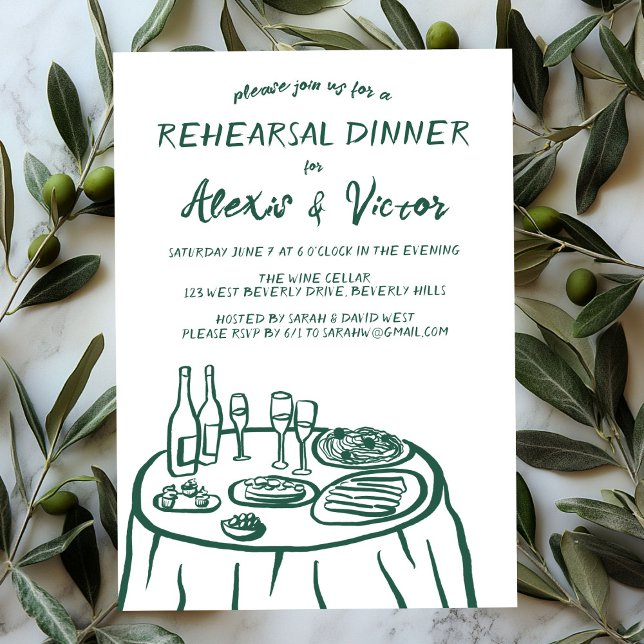 Convites Mesa de Janto Desenhado à Mão Personalizada (Whimsical Hand Drawn Rehearsal Dinner Table Custom Invitation
)