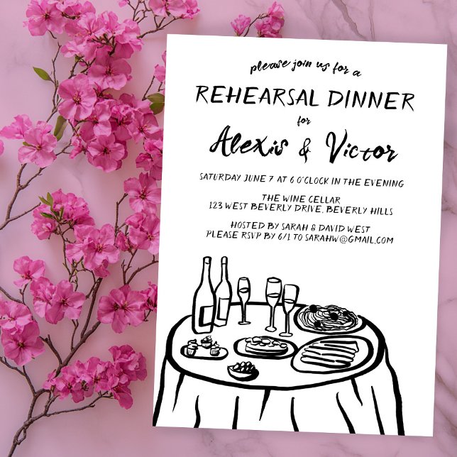 Convites Mesa de Janto Desenhado à Mão Personalizada (Whimsical Hand Drawn Rehearsal Dinner Table Custom Invitation
)