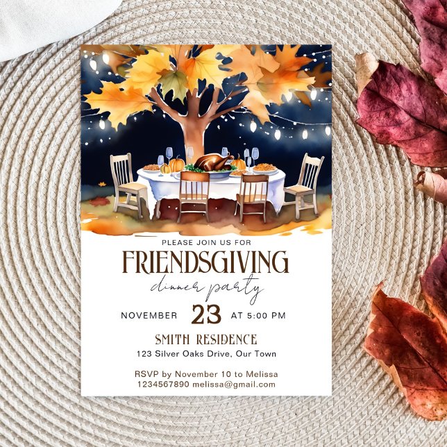 Convites Mesa de jardim de Ação de Graças em estrelas (Friendsgiving thanksgiving dinner party template invitation digital download under the stars table)