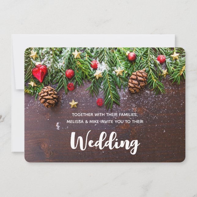 Convites Mesa de Natal Rústica com Casamento de Pinheiro e  (Frente)