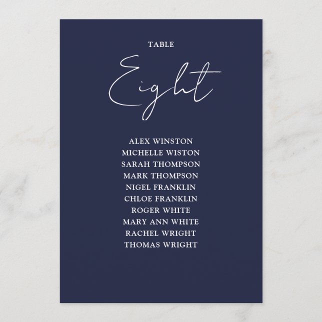 Convites Mesa de Número de Carta de Assento Azul Moderno Ma (Frente)