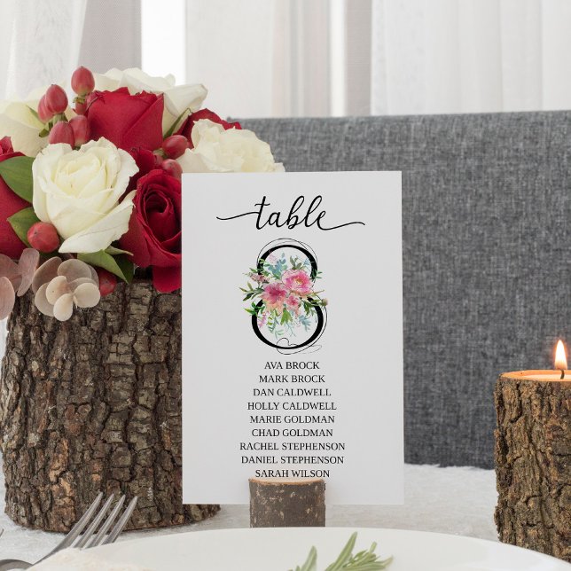 Convites Mesa de Peônias Rosa oito Número da Mesa (Criador carregado)