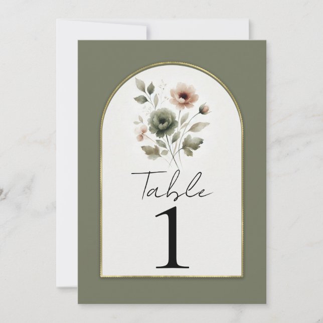 Convites Mesa Floral Dourada de Cor de Água Rosa-Azeada (Frente)