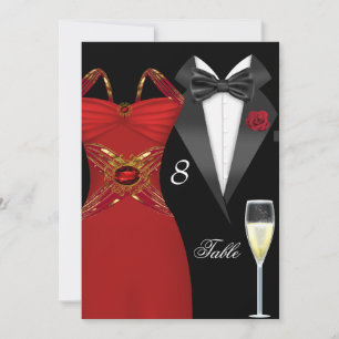 Convites Mesa Número 2 de Assento Tuxedo Vermelho Vestido
