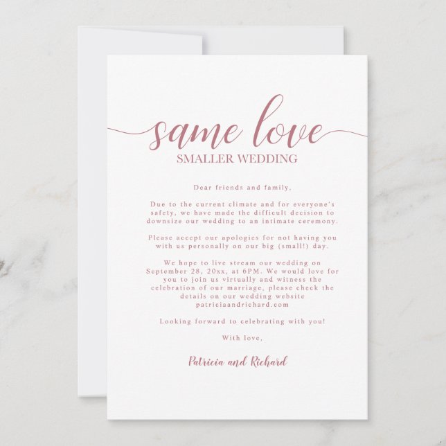 Convites Mesmo Amor Casamento Downsizing Dourado Rosa (Frente)