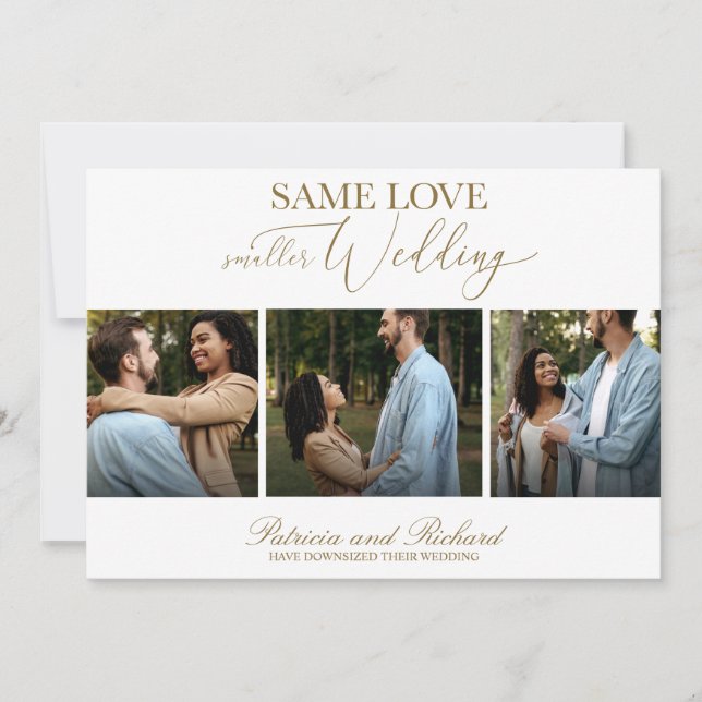Convites Mesmo Amor Reduzir Casamento 3 Foto Simples Elegan (Frente)