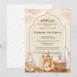 Convites Mesquita Arco Urso Rosa Islâmico Aqiqah e Churrasc